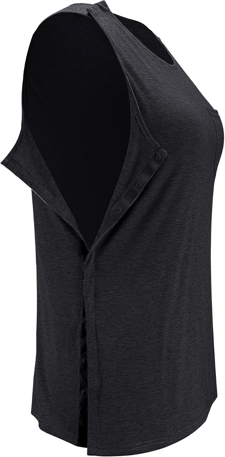 iWoo Post Surgery Tank Tops for Women/Men Mastectomy Shoulder Tearaway Snap Shirts Button Up Rotator Cuff Chemo Recovery