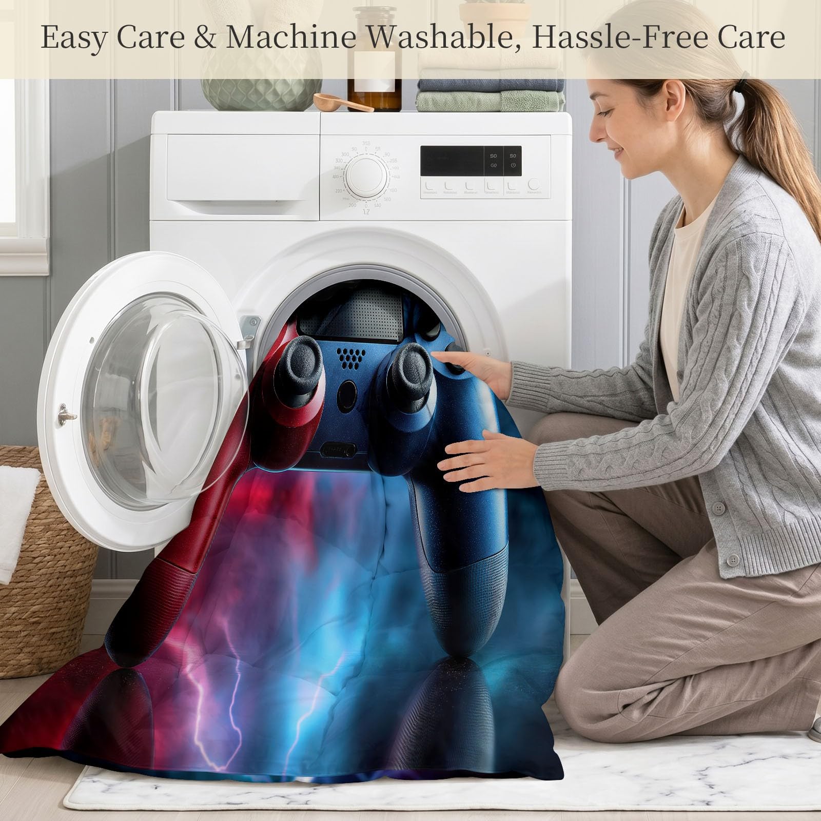 Surreal - Colcha para todo el año, lavable para 4 estaciones, sin funda con controlador de juegos Flash, colcha reversible de microfibra, colcha suave y transpirable, 240 x 220 cm, multicolor