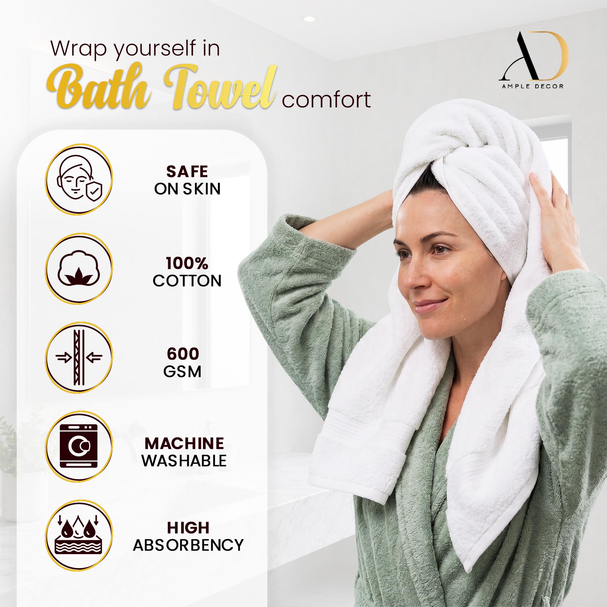 Amazon.com: Ample Decor Bath Towels 30 X 54 Inch 600 GSM 100