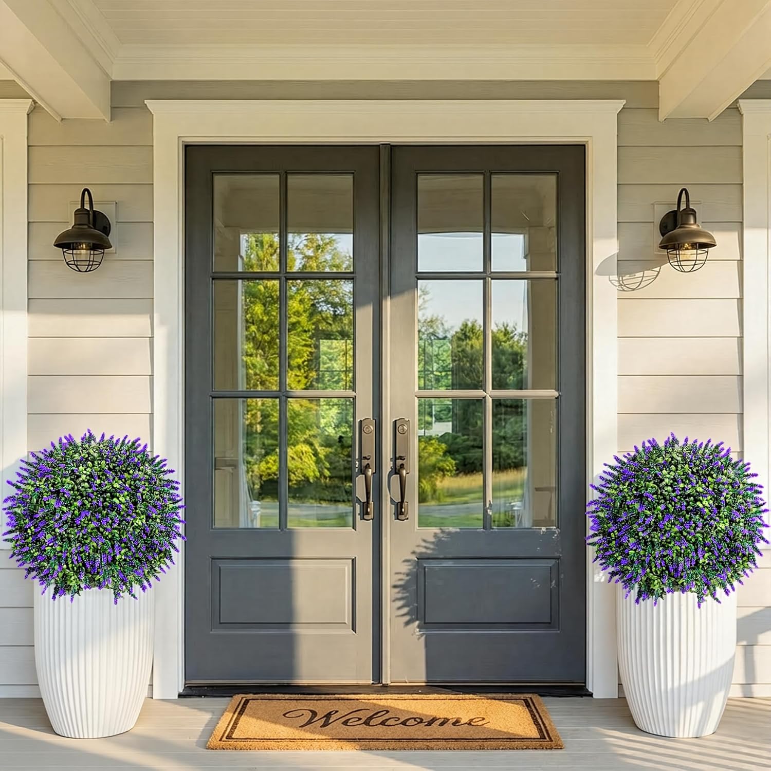 DREAMLOOM Topiary Trees Artificial Outdoor Ball in Planter, 20in Outdoor Indoor Realistic Fake Plants Shrubs for Front Porch Decor, Faux Bushes Plants for Home Front Door Offices, Set of 2