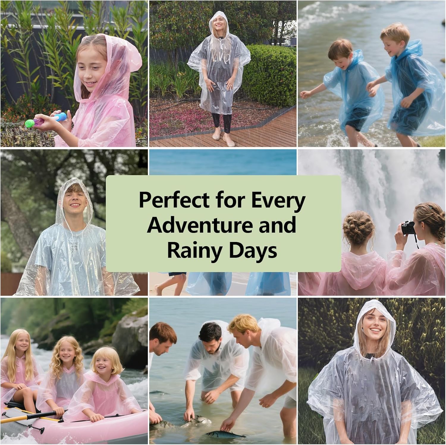 Emergency Disposable Rain Ponchos Family Pack, Rainwear for Adults & Kid-Portable for School Trips and Outdoor Events