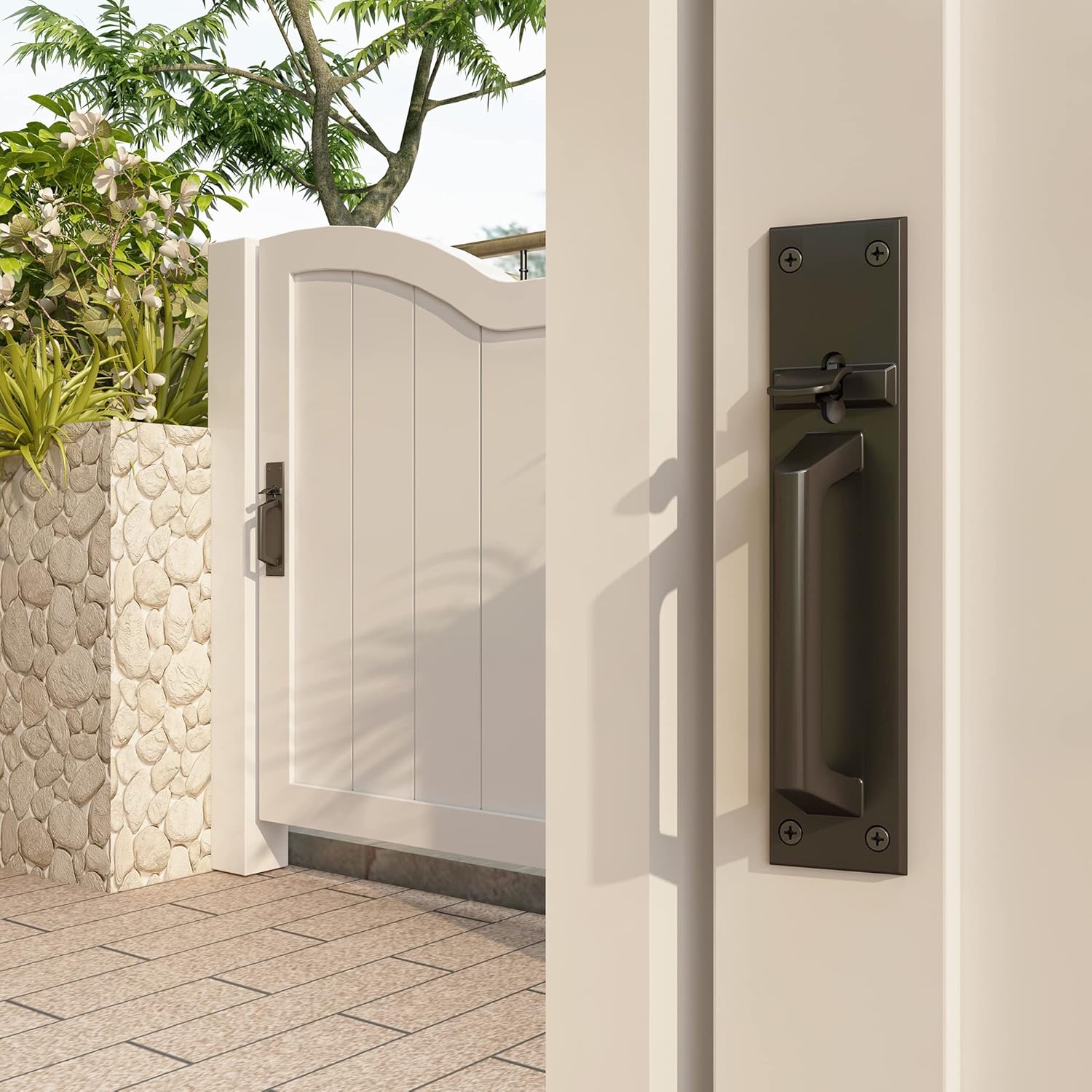 Sdstone Heavy Duty Gate Latch for Wooden Fence，Two Sided Gate Latch for Outdoor Fence， Door Latch Gate Hardware for Wooden Gates, Pool Gate, Backyard, Garden（Black）