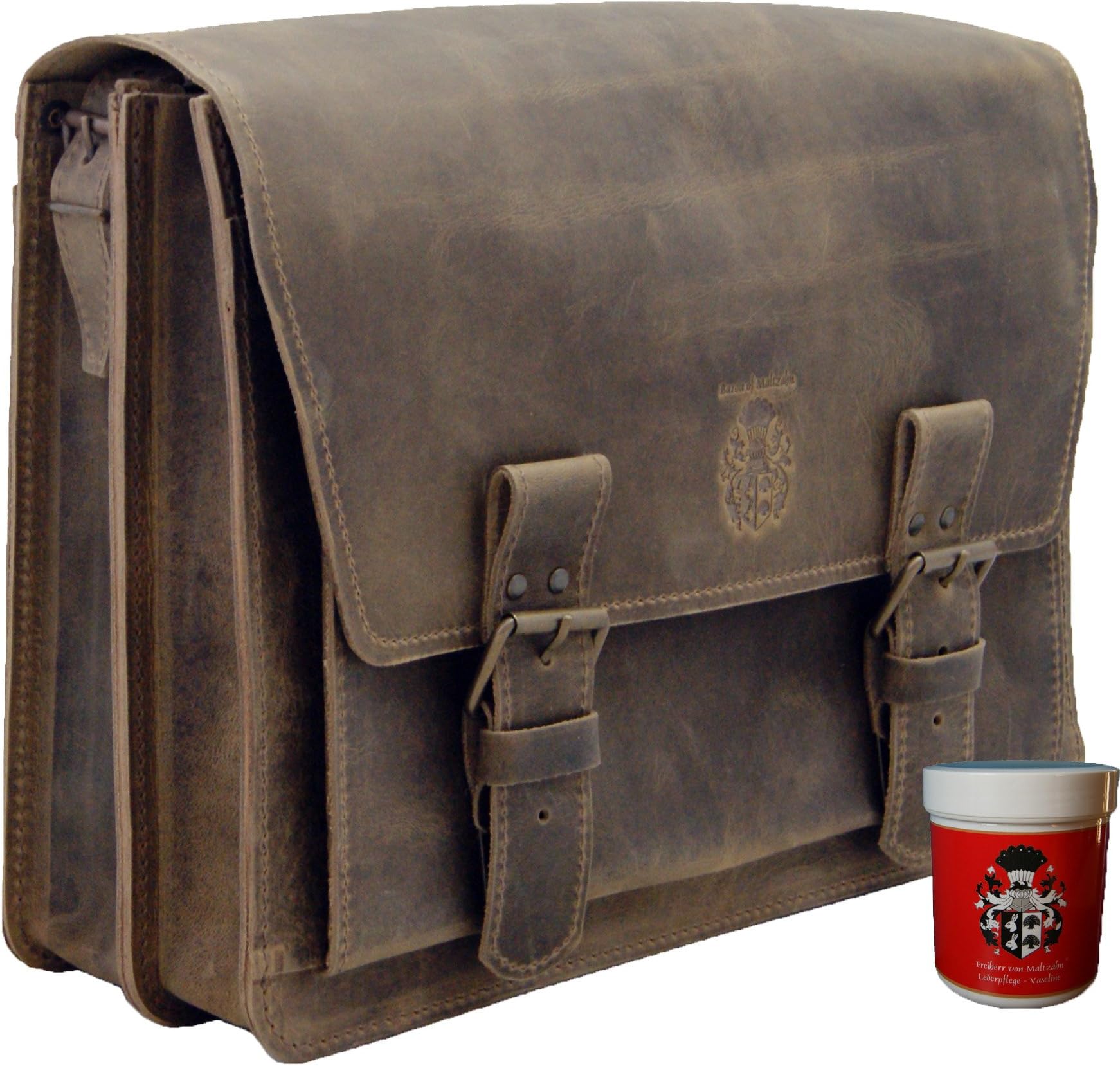 Baron of Maltzahn Business bag MAGELLAN of brown leather + leather care