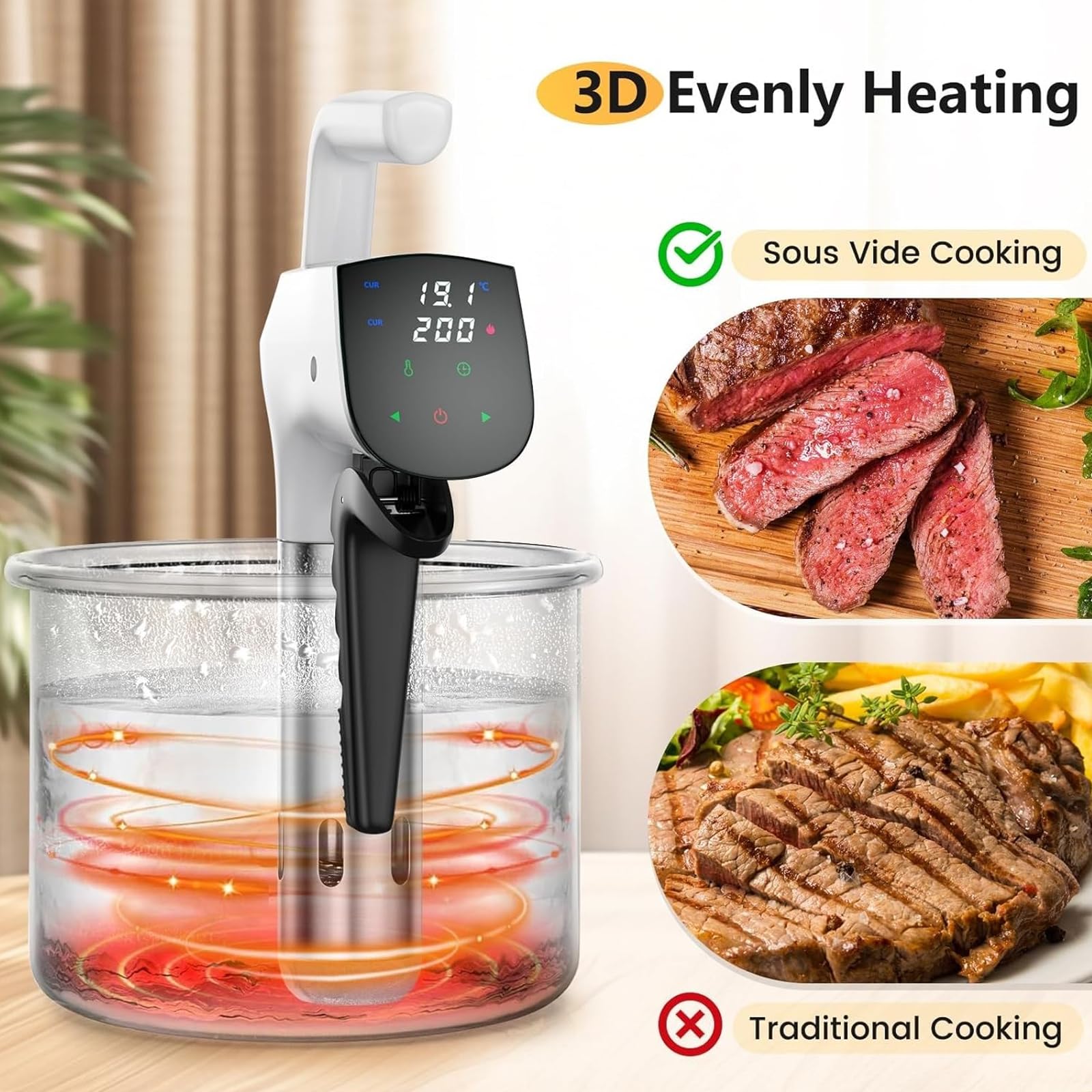 Sous Vide Cooker - Circulador inteligente de inmersión 1100W con pantalla LED, kit completo con tanque de agua de 11L, bomba de vacío, 10 bolsas y clips para un control preciso de la temperatura