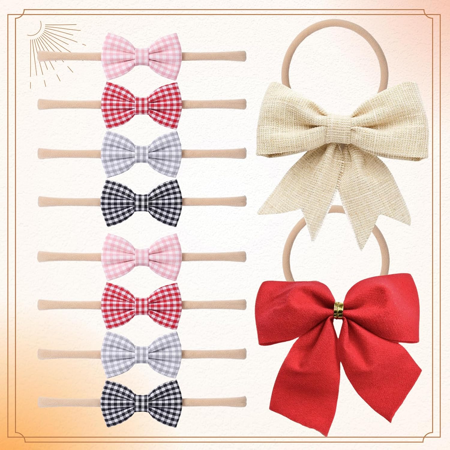 Chuangdi 300 Pcs Baby Nude Nylon Headband and Alligator Clip Set (1.8/2.2/2.6/3 in) soft elastic headband, metal silver hair clip, suitable for women DIY bow hair accessories, Crafts Newborn Baby