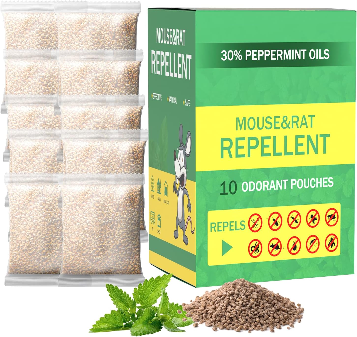 24 Pack Rodent Repellent Pouches – Natural Peppermint Oil, Pet & Child Safe