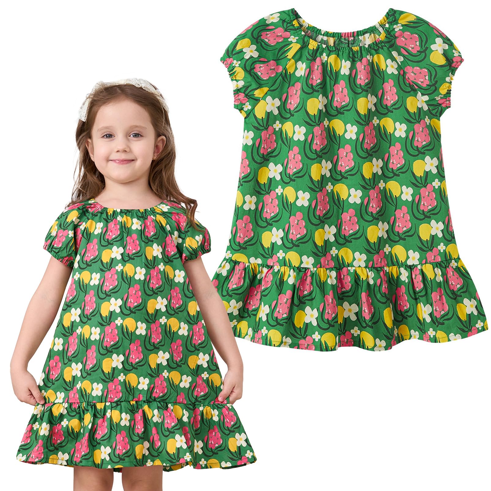 pureborn Baby Toddler Girl Woven Dress Short Sleeve Cotton Playwear Dresses 0-5T