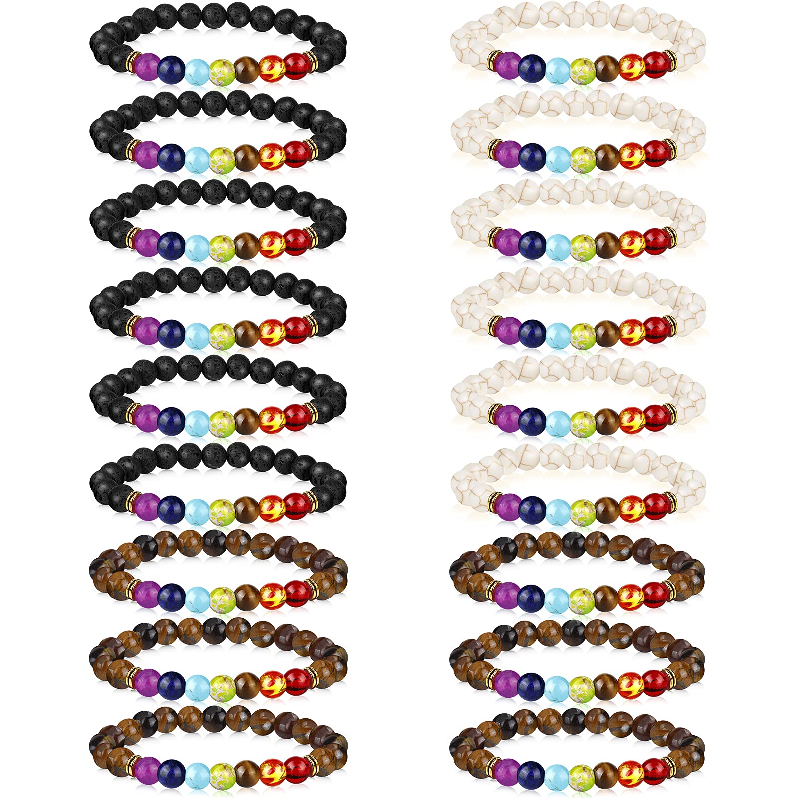 Hazms 18 Pcs Chakra Bracelets for Women Men Rock 7 Chakra Stones Crystals Healing Stones Bracelets 8mm Relief Yoga Beads Bracelets Essential Oil