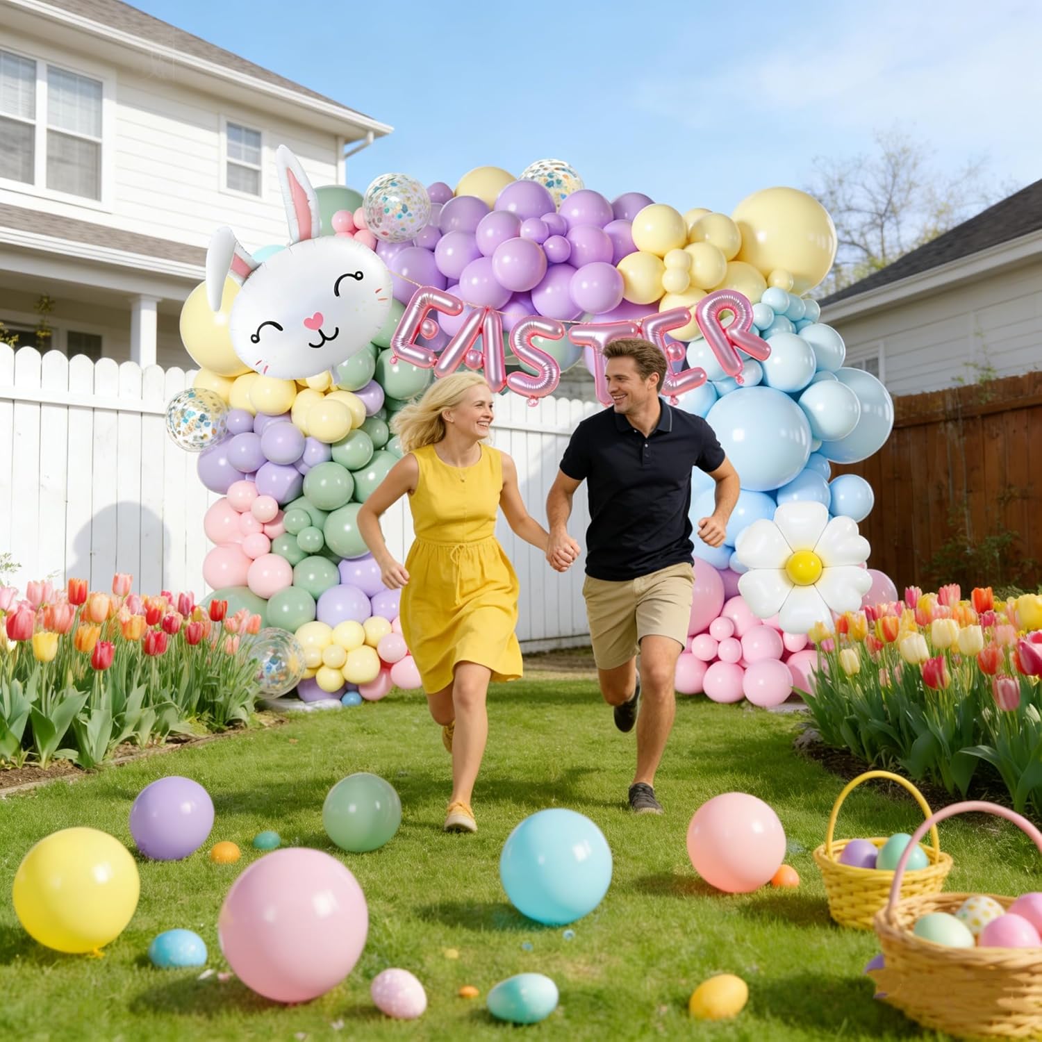 175PCS Easter Balloon Arch Garland kit-Easter Day Party Decorations Balloon with Bunny Carrot Chicken Foil Balloons for Easte Theme Spring Party