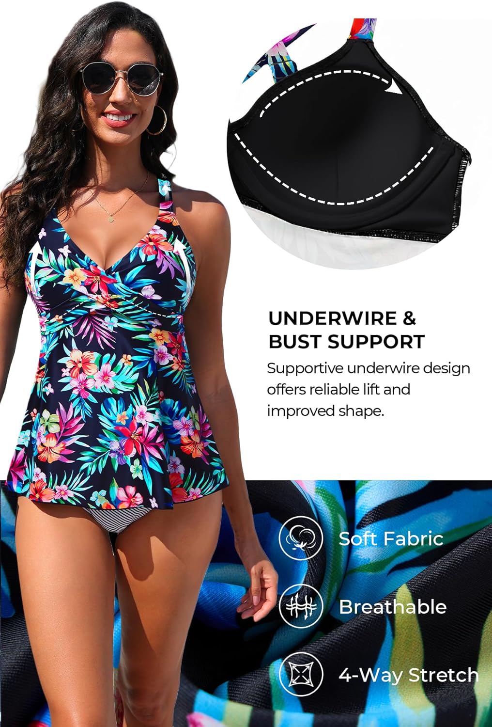 Women Underwire Tankini Top - Flowy Swimsuit Top Only Push Up Twist Bathing Suit No Bottom 2026