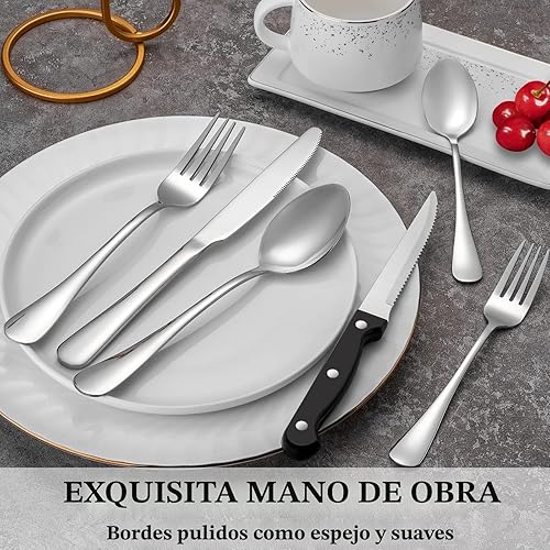 Miniatura 4 de Juego de cubiertos de 24 piezas con cuchillos de carne para 4 juego de cubiertos de acero inoxidable juego de cubiertos pulido espejo juego de