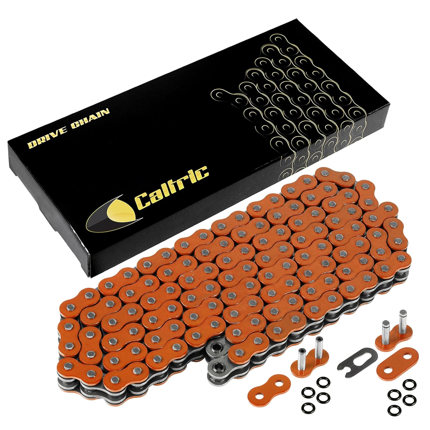 Caltric Orange 530-Pitch 120-Links O-Ring Drive Chain Compatible with ATV/UTV/Quad/Side X Side/Motorcycle/Dirtbike/with Rivet and Clip on Master Links