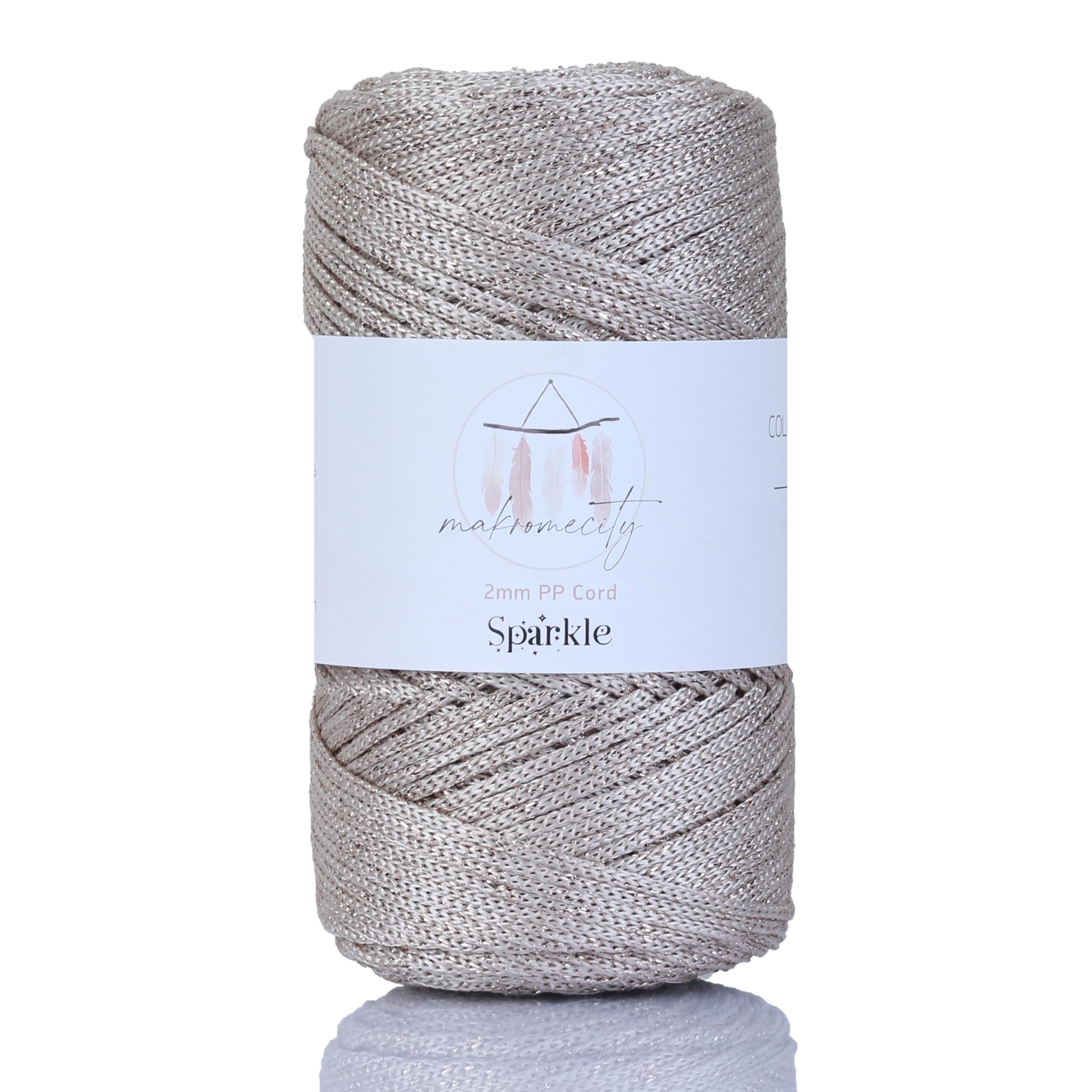 Makromecity Sparkle Polyester Macrame Cord, 2mm x 750ft, Latte Sparkle, Traditional Style