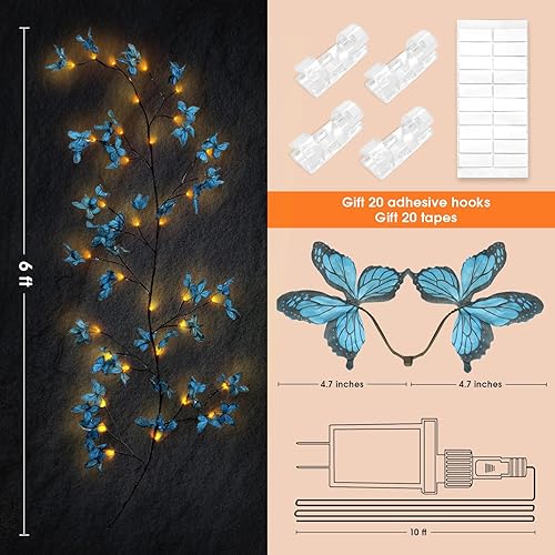 Miniatura 7 de Rivokeer Vid de sauce iluminada, 6 pies, luces de vid de sauce encantado con decoración de mariposa enchufable, luces de vid para pared, Navidad,