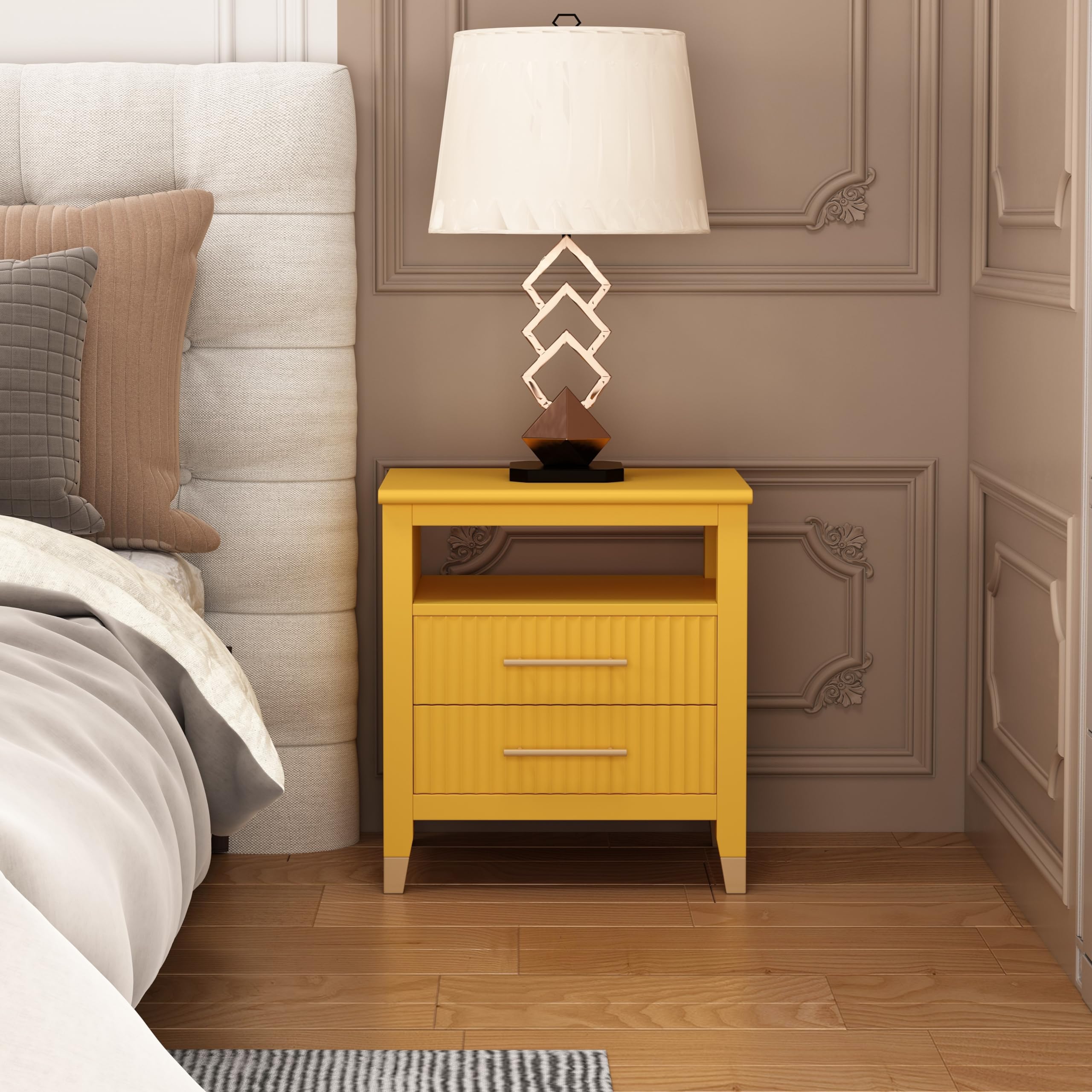 Cabinet Bits Biasi 2 Drawer Mustard Bedside Table