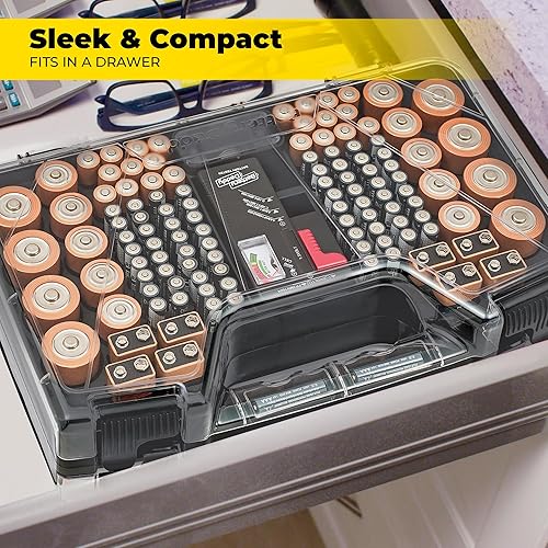 Vista 3 de Ontel Battery Daddy - Estuche de almacenamiento y organizador con probador, almacena y protege hasta 180 baterías, doble cara, diseño duradero