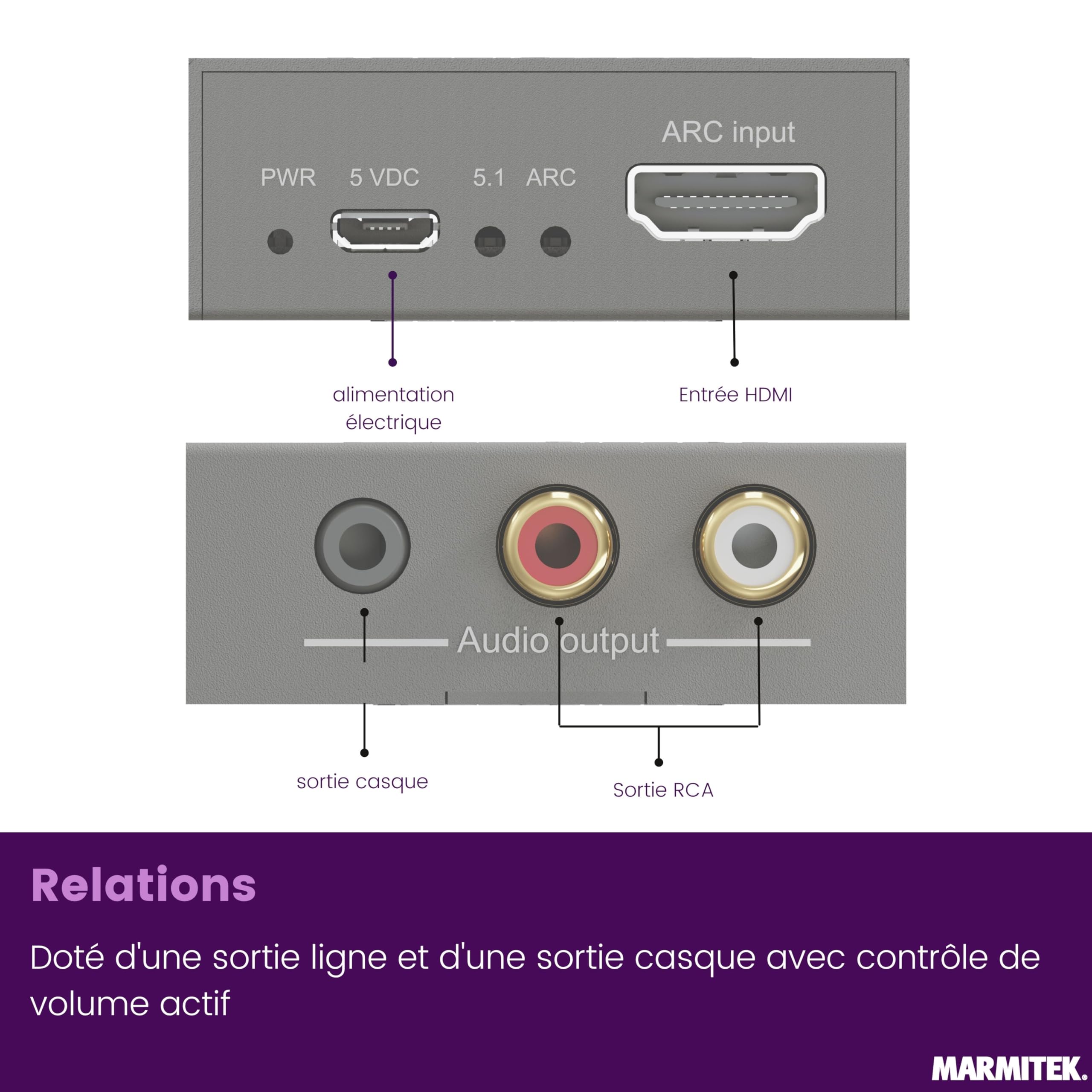 Marmitek Connect ARC13 - Extracteur audio HDMI ARC CEC pour TV et RCA