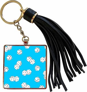 3dRose Blue and White Dice Print Tassel Key Chain