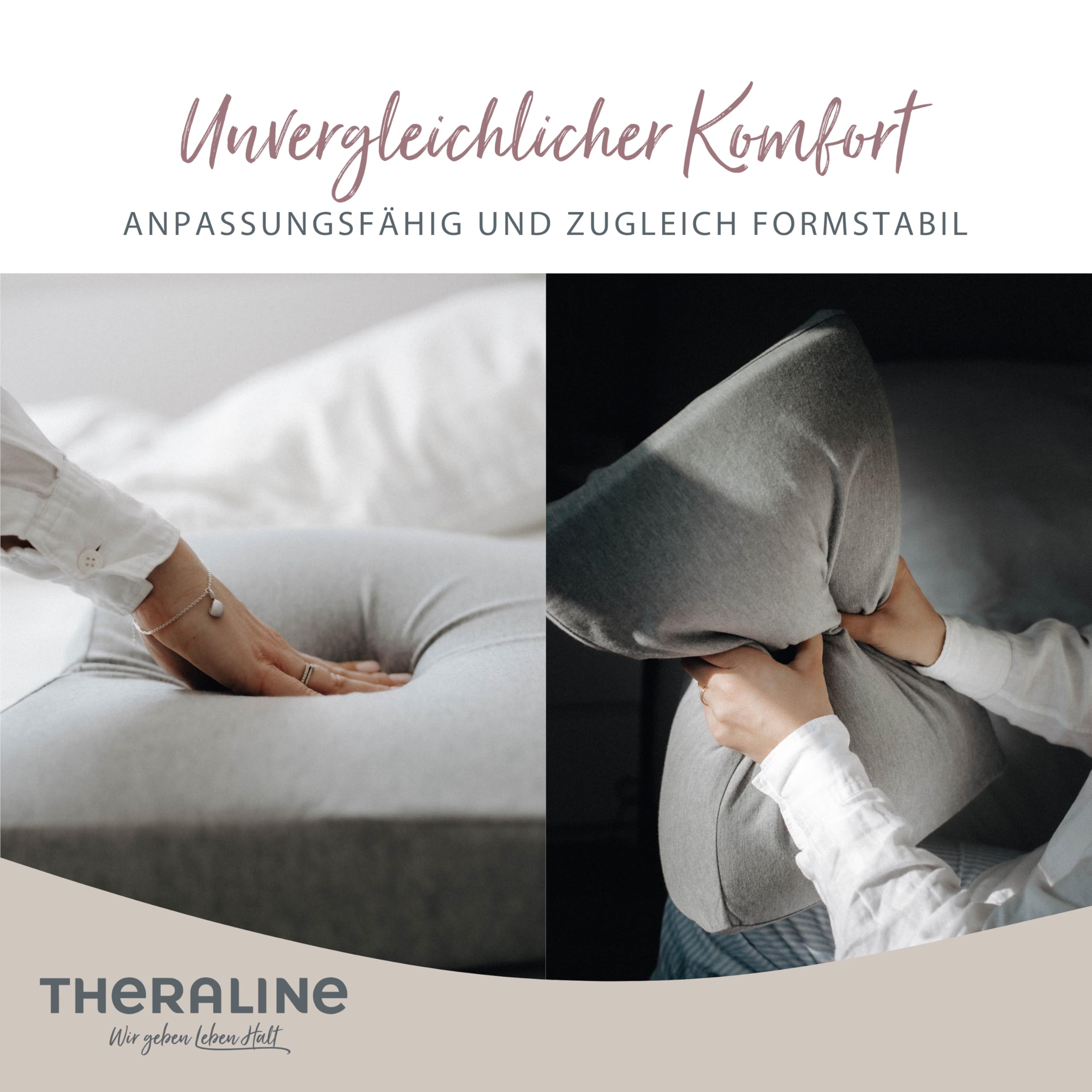 Theraline Kopfkissen - Nackenkissen Seitenschläferkissen Memory Foam Kissen | Ergonomisches Kopfkissen mit Bezug - Premium Nackenstützkissen 50x30cm - Nackenkissen inklusive Bambus Kissen Bezug