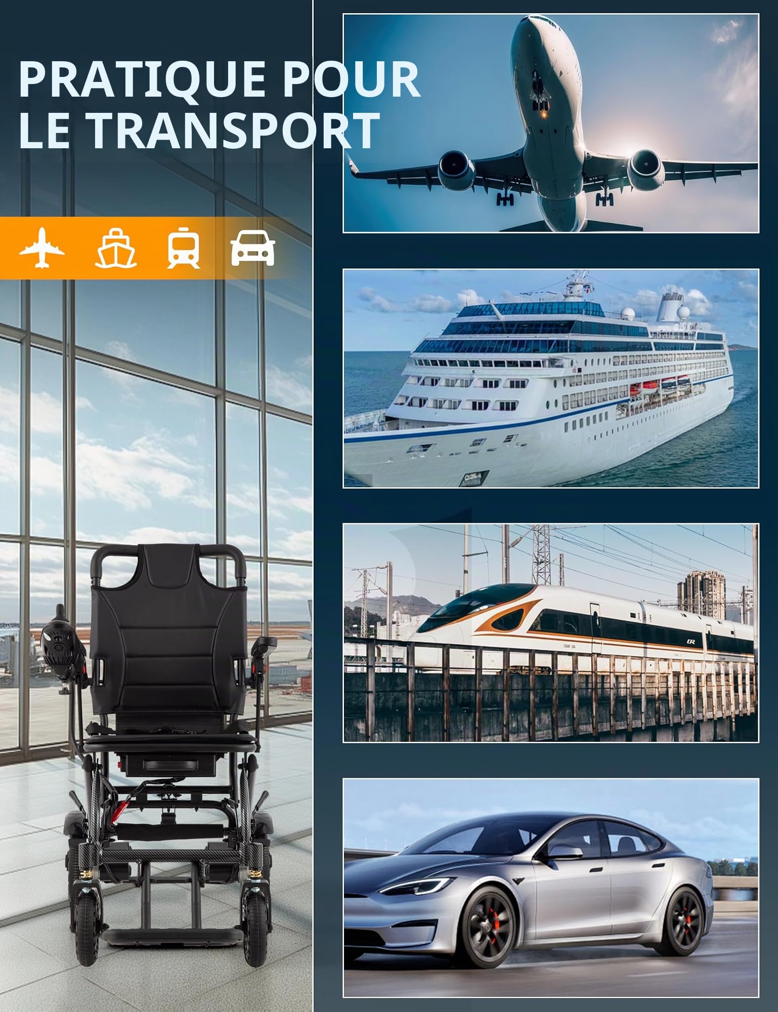 Fauteuil roulant électrique pliable, léger, avec batterie amovible de 10 Ah, approuvé par les compagnies aériennes, charge 120 kg, taille de voyage, moteur sans balais tout terrain