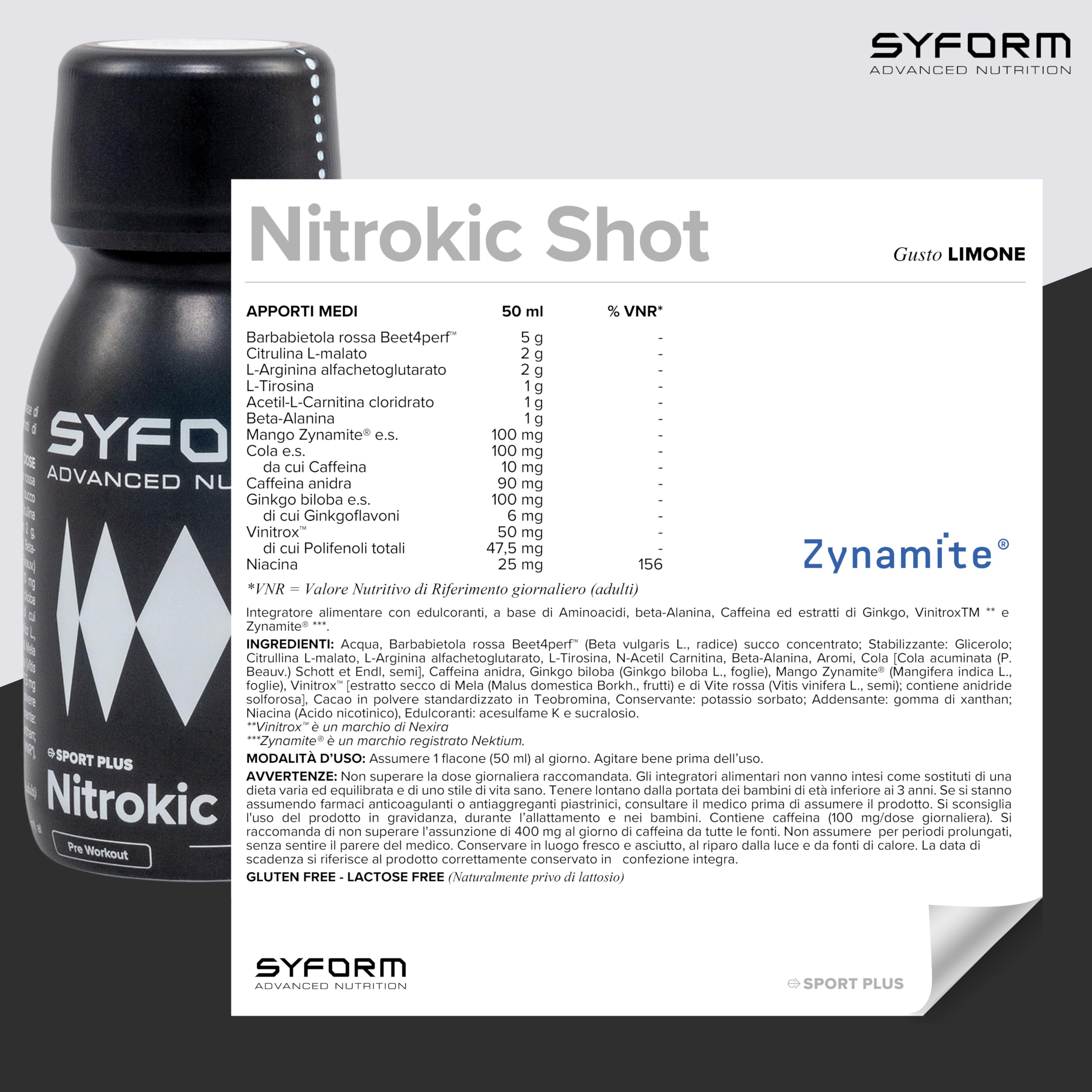 NITROKIC SHOT, Favorisce la sintesi di Ossido Nitrico, Attiva il sistema nervoso, Pre Intra workout, Senza Glutine, Senza Lattosio, EXPO 12 FIALE LIMONE