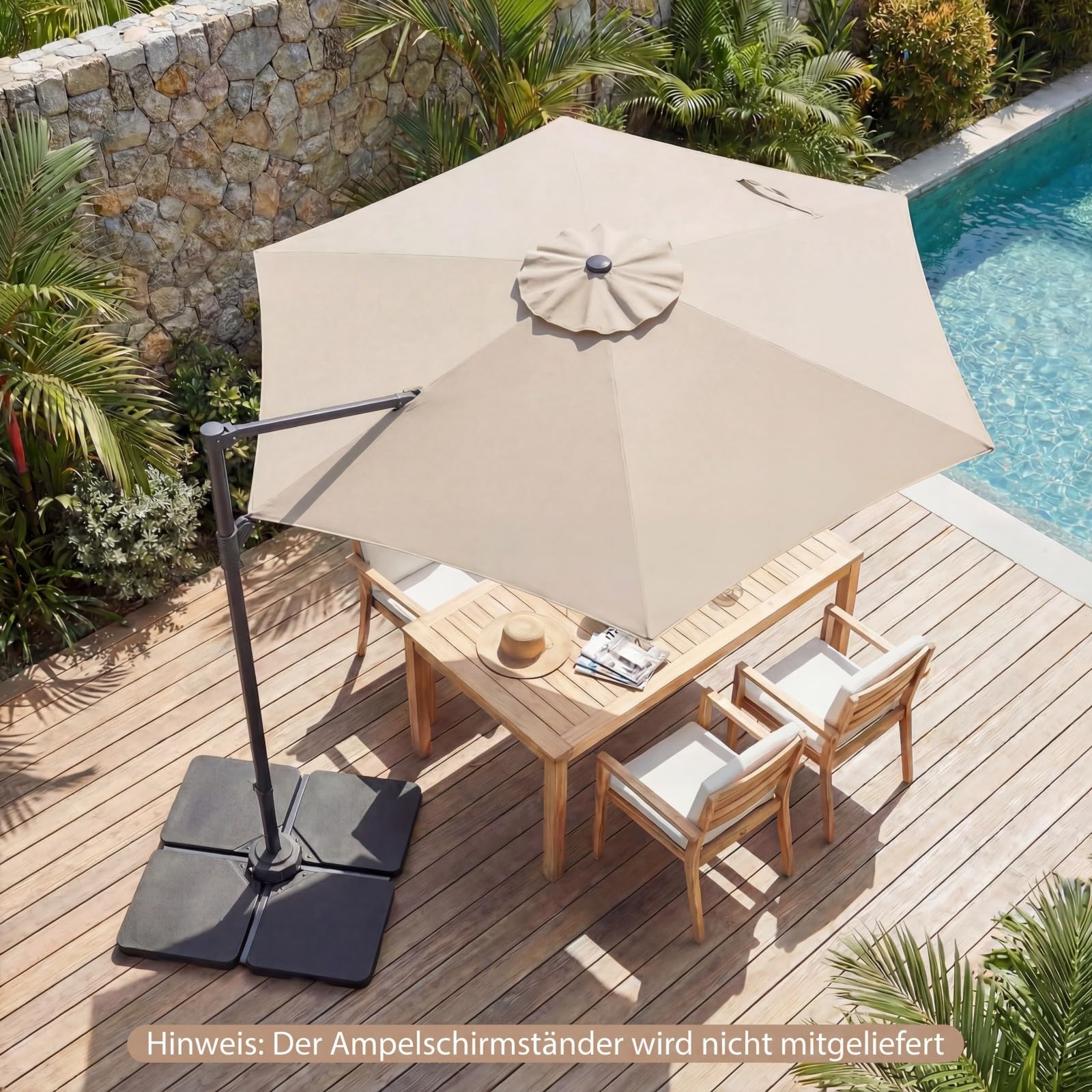 COSTWAY Parasol przeciwsłoneczny, 300 x 300 cm, z korbą, obracany o 360°, bezstopniowo regulowany kąt nachylenia, duży parasol ogrodowy, parasol tarasowy, do ogrodu, na taras