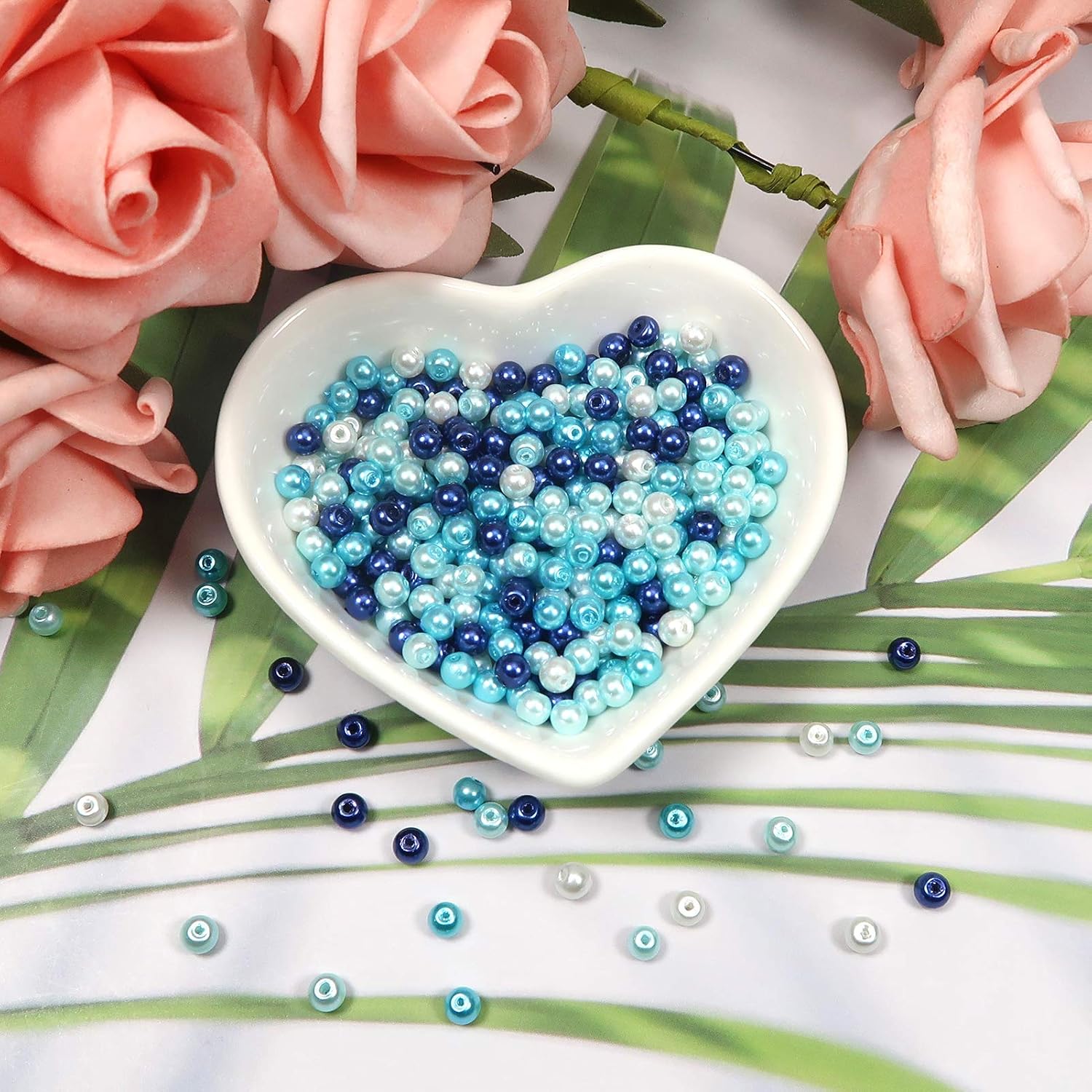TOAOB 1050pcs Glass Pearls 4mm 4 Colors Round Small Loose Imitation Pearl Beads Blue Series for Craft Decoration Jewellery Making - Image 5
