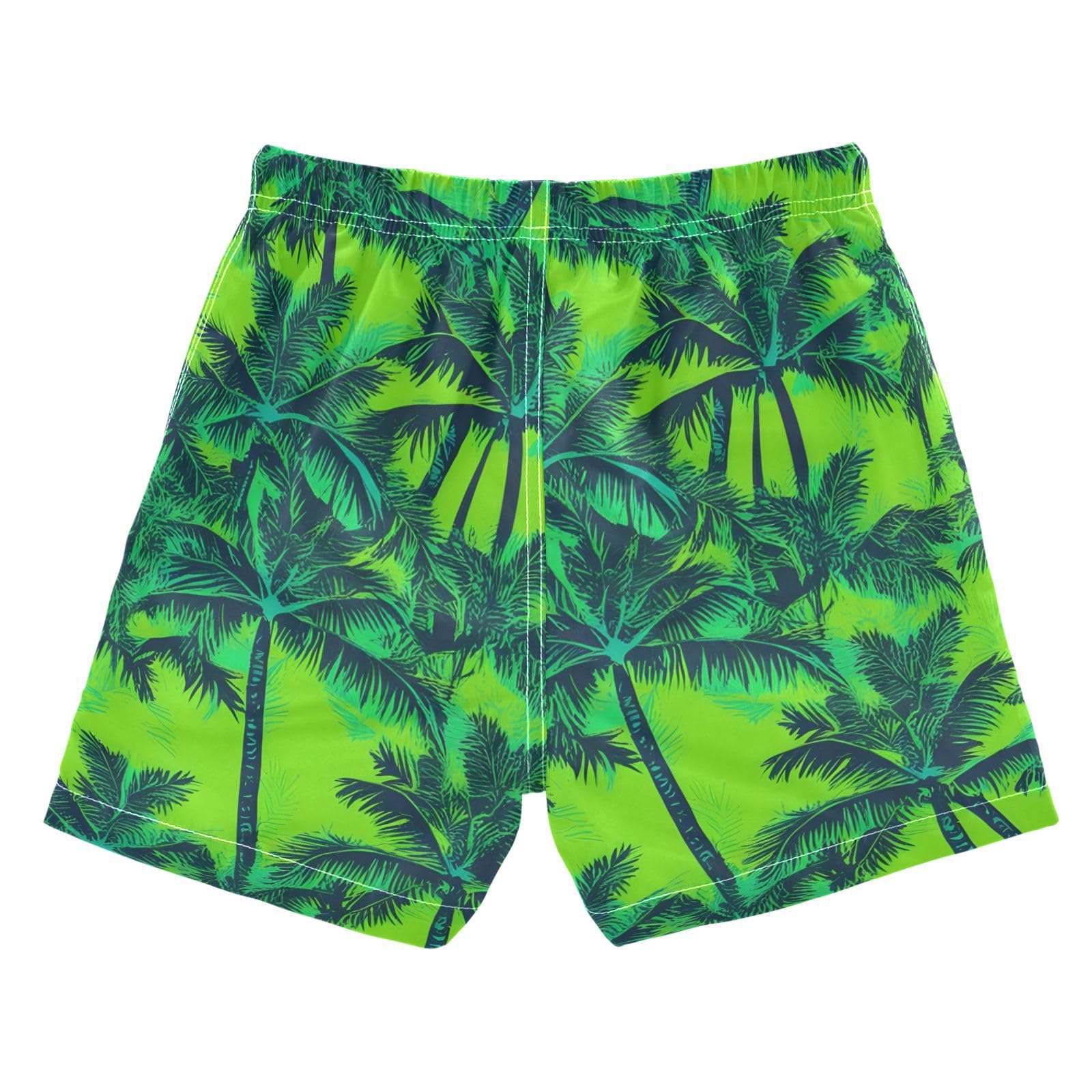 FLildon Hawaiian Palm Trees Green Little Boys Swim Trunks with Mesh Lining Quick Dry Beach Board Shorts, 3T