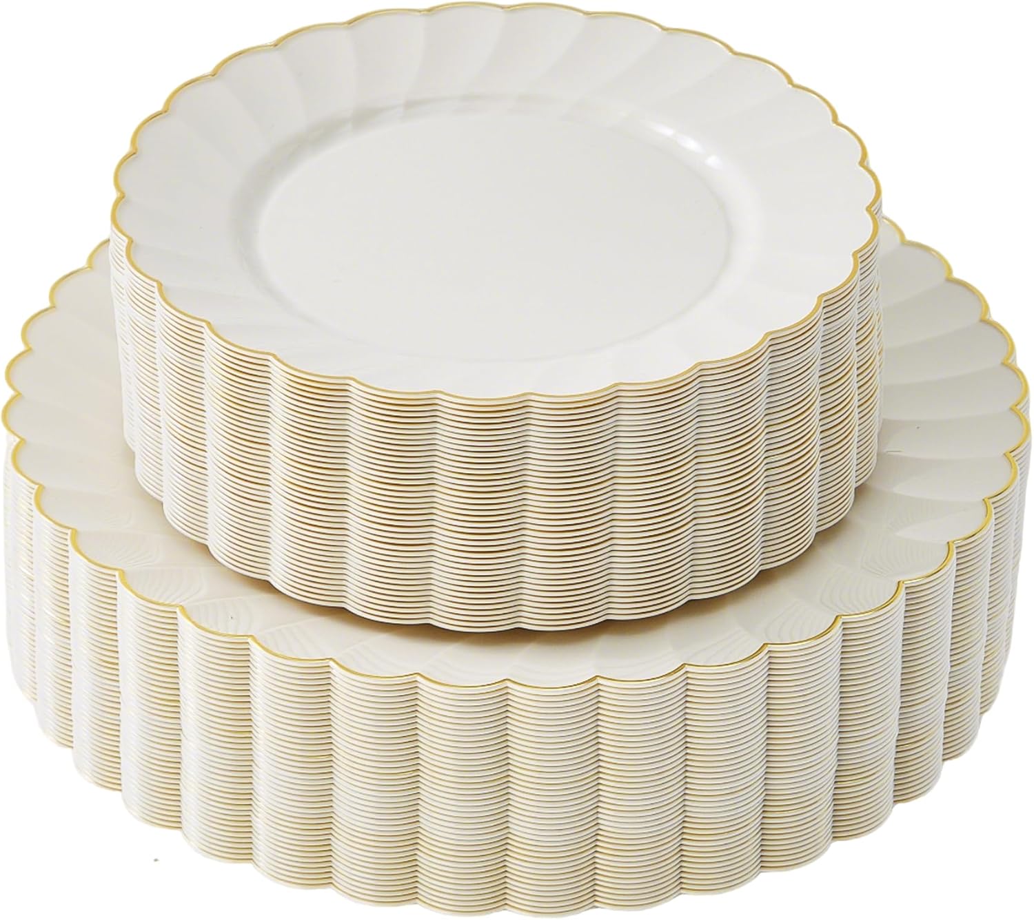 80PCS Elegant Heavy Duty Ivory Disposable Plastic Plates – Premium Scalloped Plates with Gold Rim, 40 Dinner (10.25") & 40 Dessert (7.5") - Fancy Plastic Plates for Parties & Special Occasions