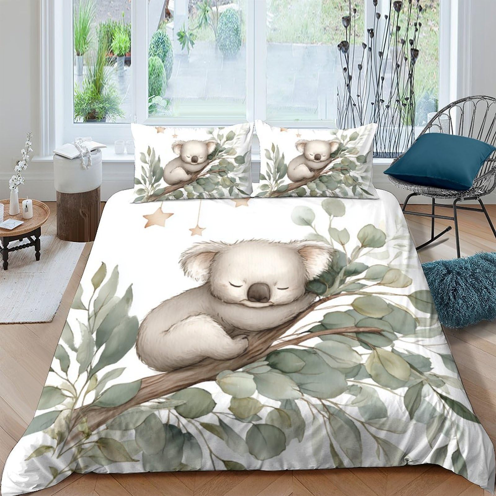 Ctjqhvkz Style-9 3D Printed Koala Tree Branch Fitted Sheet Microfiber Soft Anti-Slip Bed Cover For Bedroom Dorm Mattress Decor Single（135X200cm）