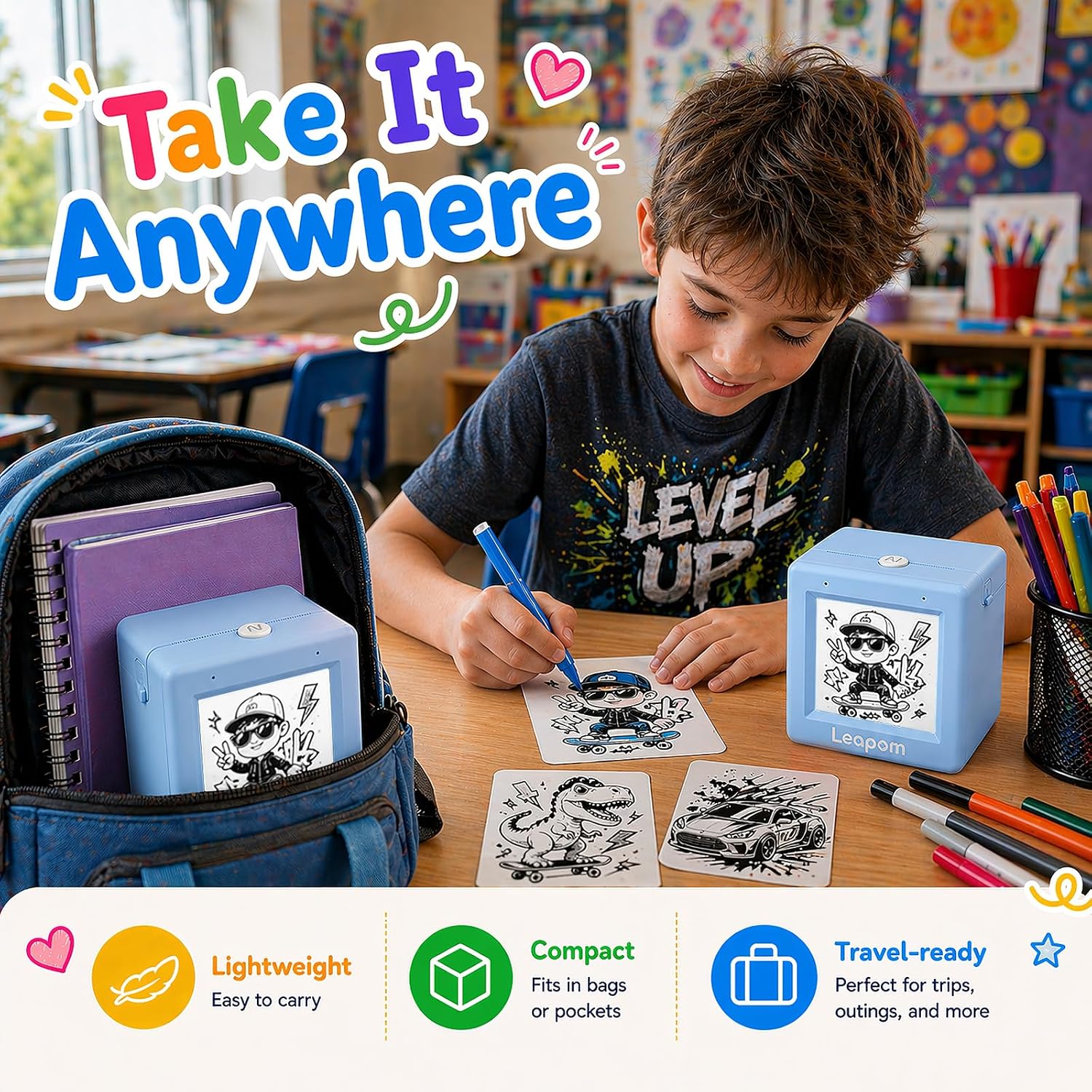 AI Voice Sticker Maker for Kids, Mini Inkless Thermal Printer, Blue