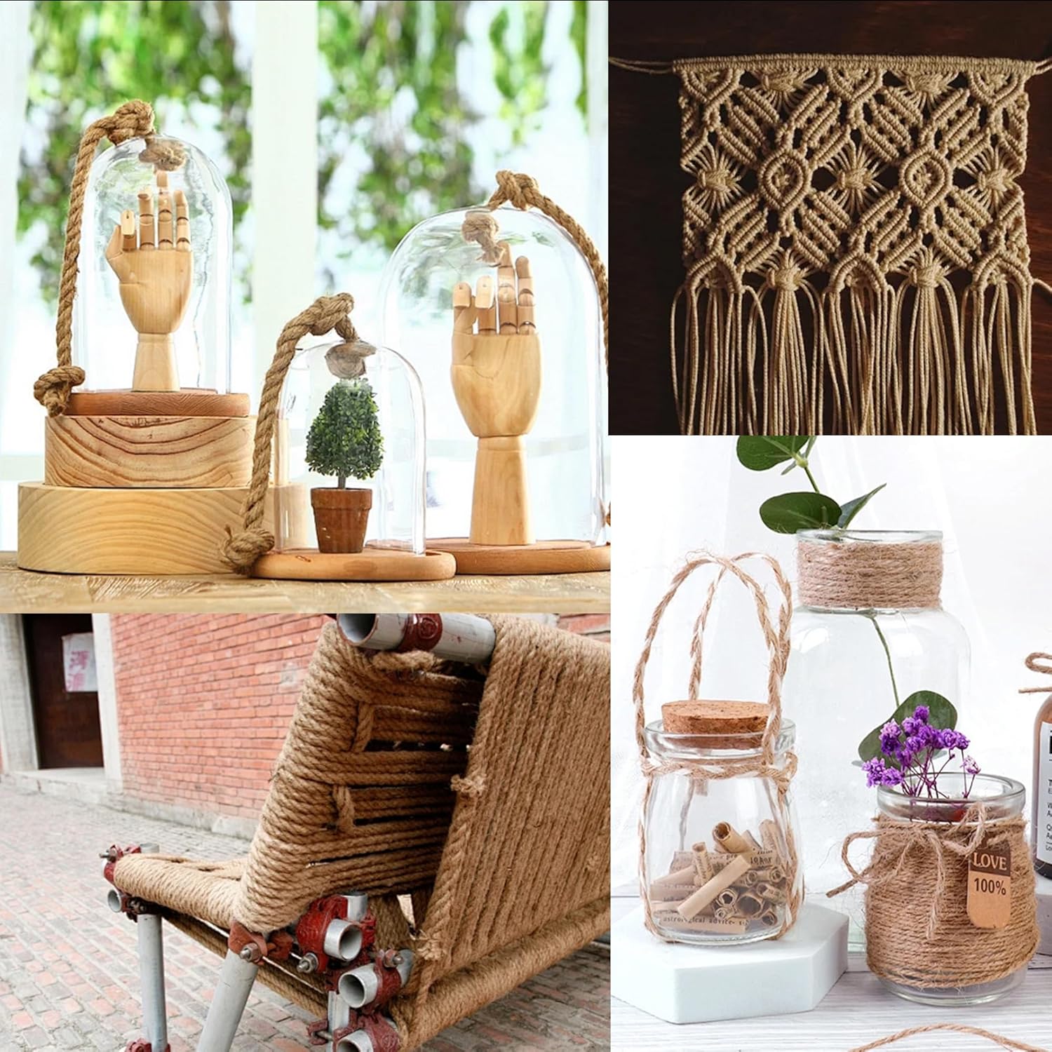 Natural Jute Twine Strin, Bulk Hemp Jute Rope Ideal for Tug of War, Deer Hunting, Nautical, Crafts, Swing, Packing Material Burlap Ribbon, Christmas Knitting Macrame Decoration (24mm 100 Feet)