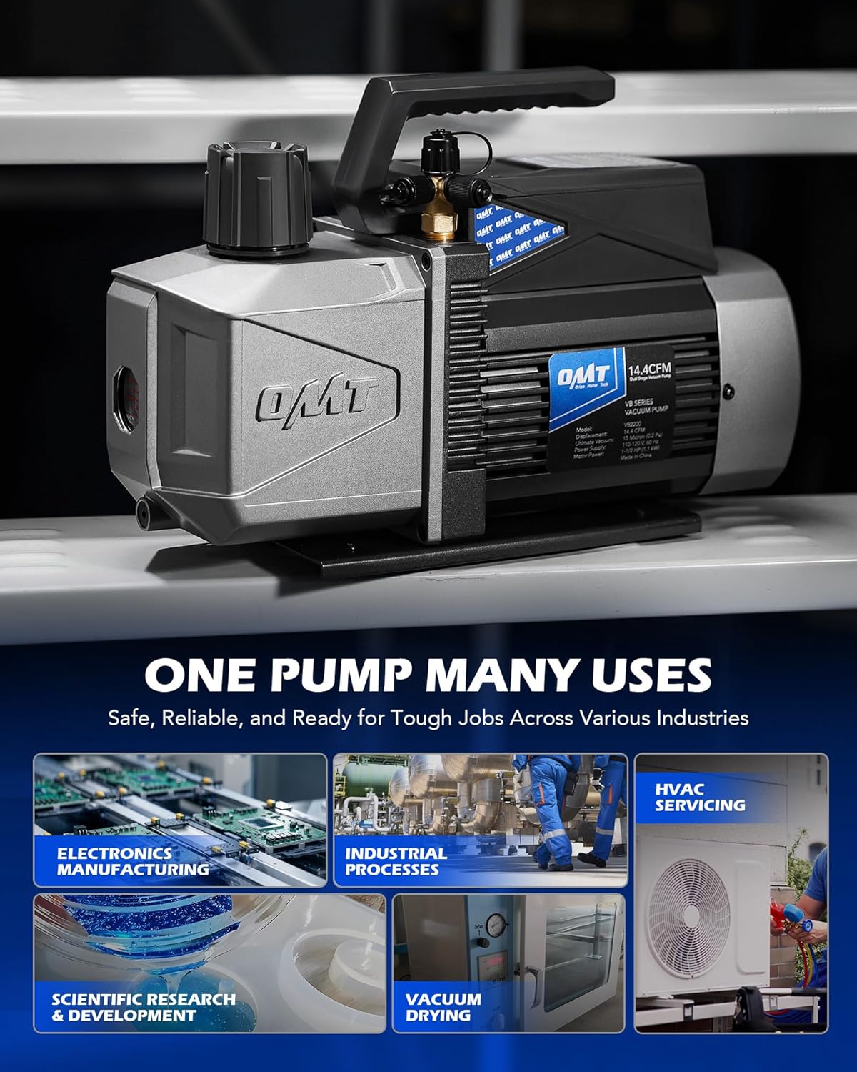 Orion Motor Tech 4 Way AC Manifold Gauge Set & 14.4 cfm 1100W Dual Stage Vacuum Pump, Bundle