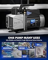 Vista 3 de Orion Motor Tech Bomba de vacío de 2 etapas de 14.4 cfm, bomba de vacío HVAC de paleta rotativa de 1.5 hp con vacío definitivo de 1.5 micrones