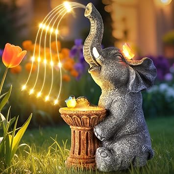 Elephant Statue Garden Ornaments Outdoor with Solar Powered LED Lights, Easter,Anniversary, Birthday Gifts for Women,Mum,Her,Grandma,Nan Garden Decorations for Living Room, Patio, Lawn, Home