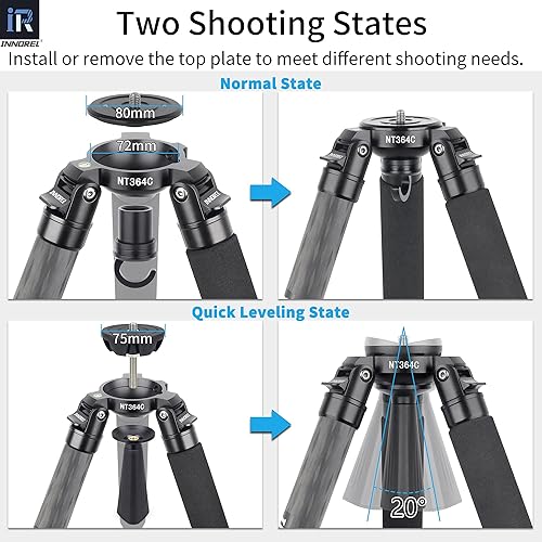 Miniatura 4 de INNOREL NT364C - Trípode profesional de fibra de carbono, soporte de cámara resistente, carga máxima de 55 libras55.1 lbs, adaptador de cuenco de