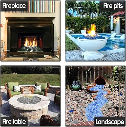 Miniatura 6 de GRISUN - Vidrio de fuego de 10 libras para fogatas - Rocas de vidrio reflectante de 12 pulgada, decorativo para chimenea y mesa de fuego, mezcla de