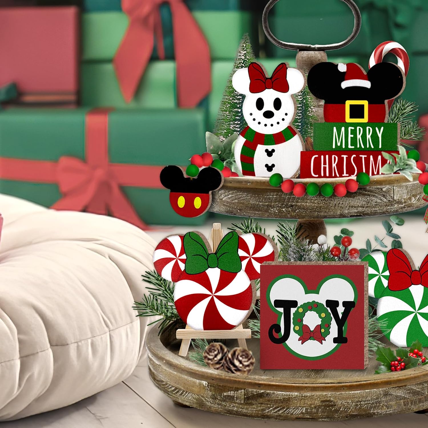 Christmas Tiered Tray Decor, Cute Snowman Tray Decorations