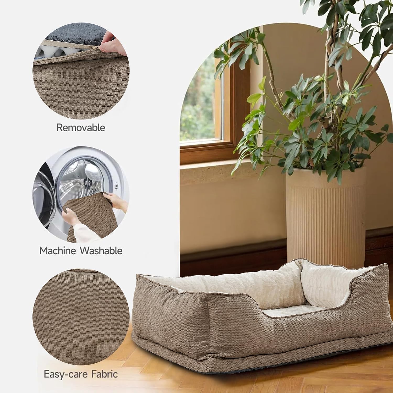 HESTIN Orthopedic Memory Foam L Dog Bed for Large Dogs Cats, Non-Slip Waterproof Pet Mattress with Removable Washable Cover, 30"x40"x11",Taupe