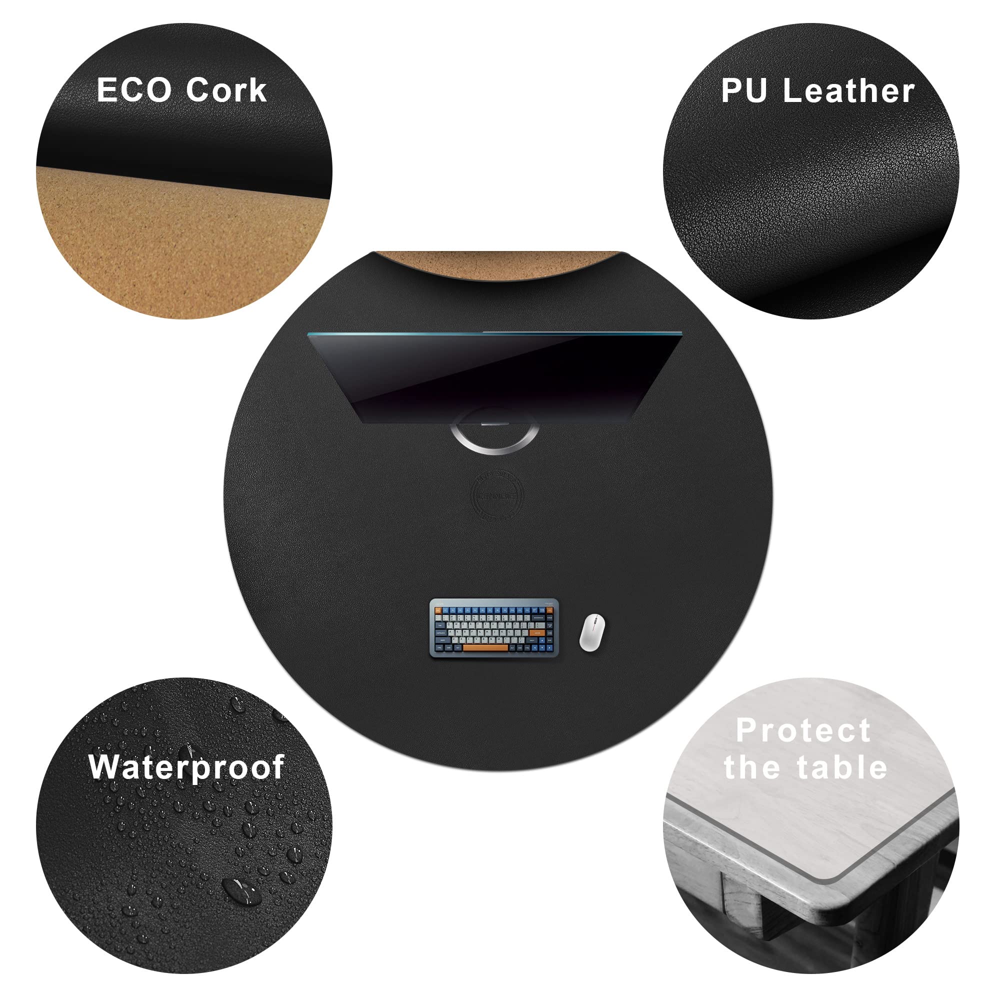 CENNBIE Leather and cork tablecloth, 106.5/100/90/80 cm, round tablecloth, waterproof table mat - Image 4