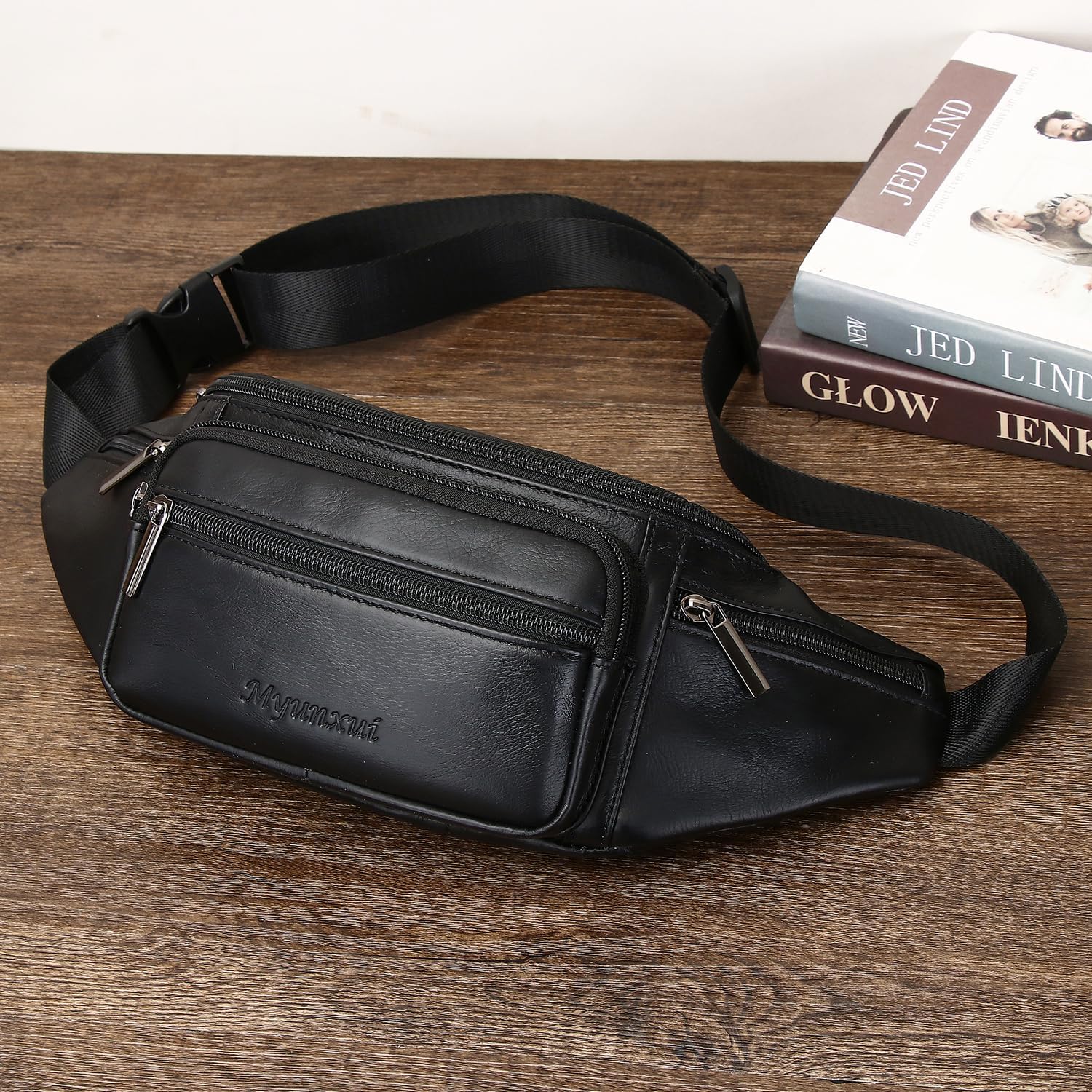 Genuine Leather Fanny Pack Waist Bag for Men Women Hip Bum Bag Travel Pouch Sling Bag Crossbody Chest Bags Shoulder Daypack Multiple Pockets Waist Pack Black
