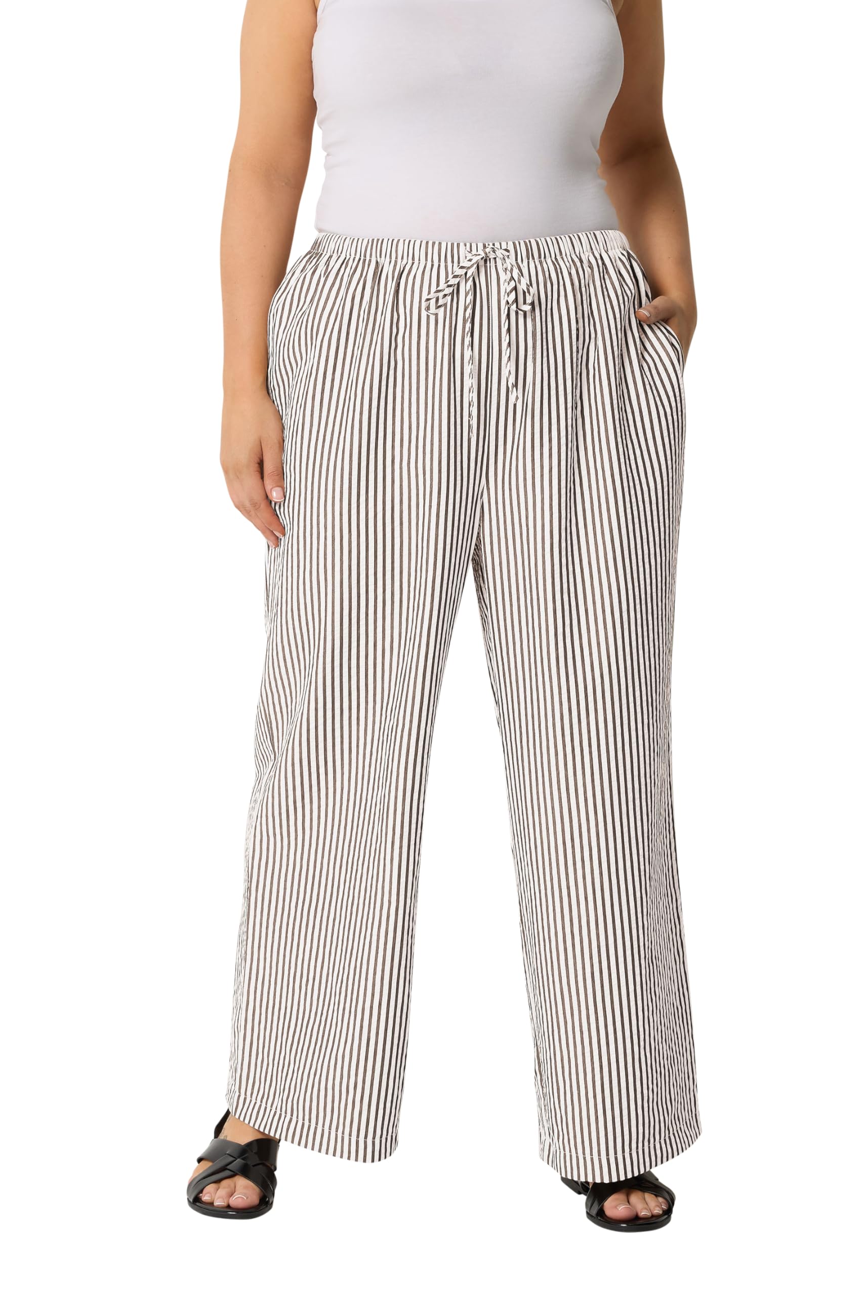 Yours Women's Cream Curve & Black Stripe Trousers - Plus Size Curve