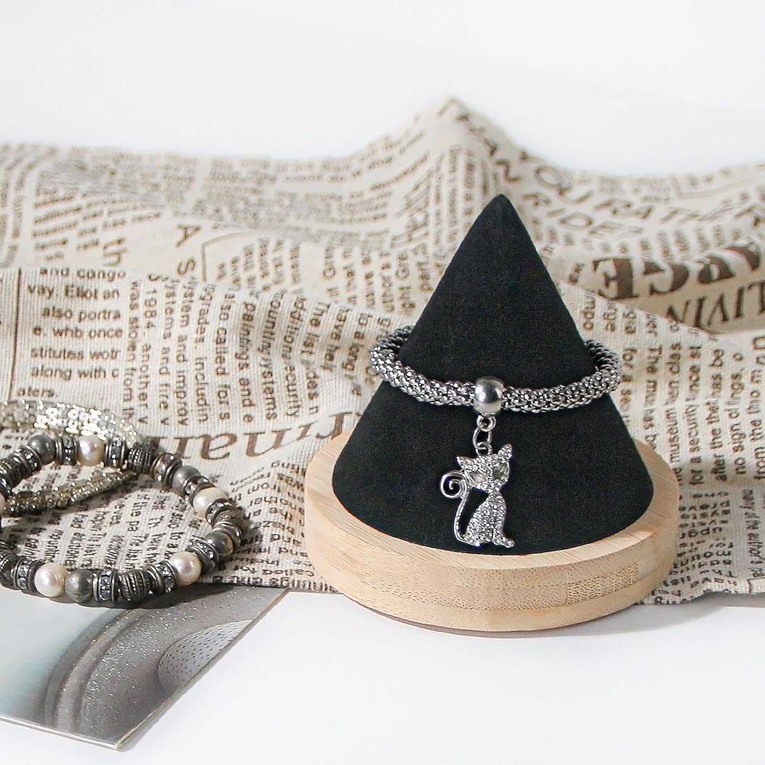 Single Bracelet Holder,Jewelry Displays for Selling Photograph,Bamboo Base Bangle Stand (Black) - Image 2