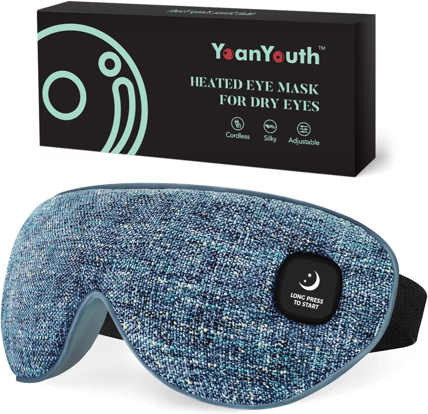 YoanYouth Heated Eye Mask for Dry Eyes, FSA Eligible HSA, Cordless Warm Compress for Eyes, Light Blocking Eye Heating Pad, Styes, Sleep, Cover Washable, Rechargeable, Deep Blue