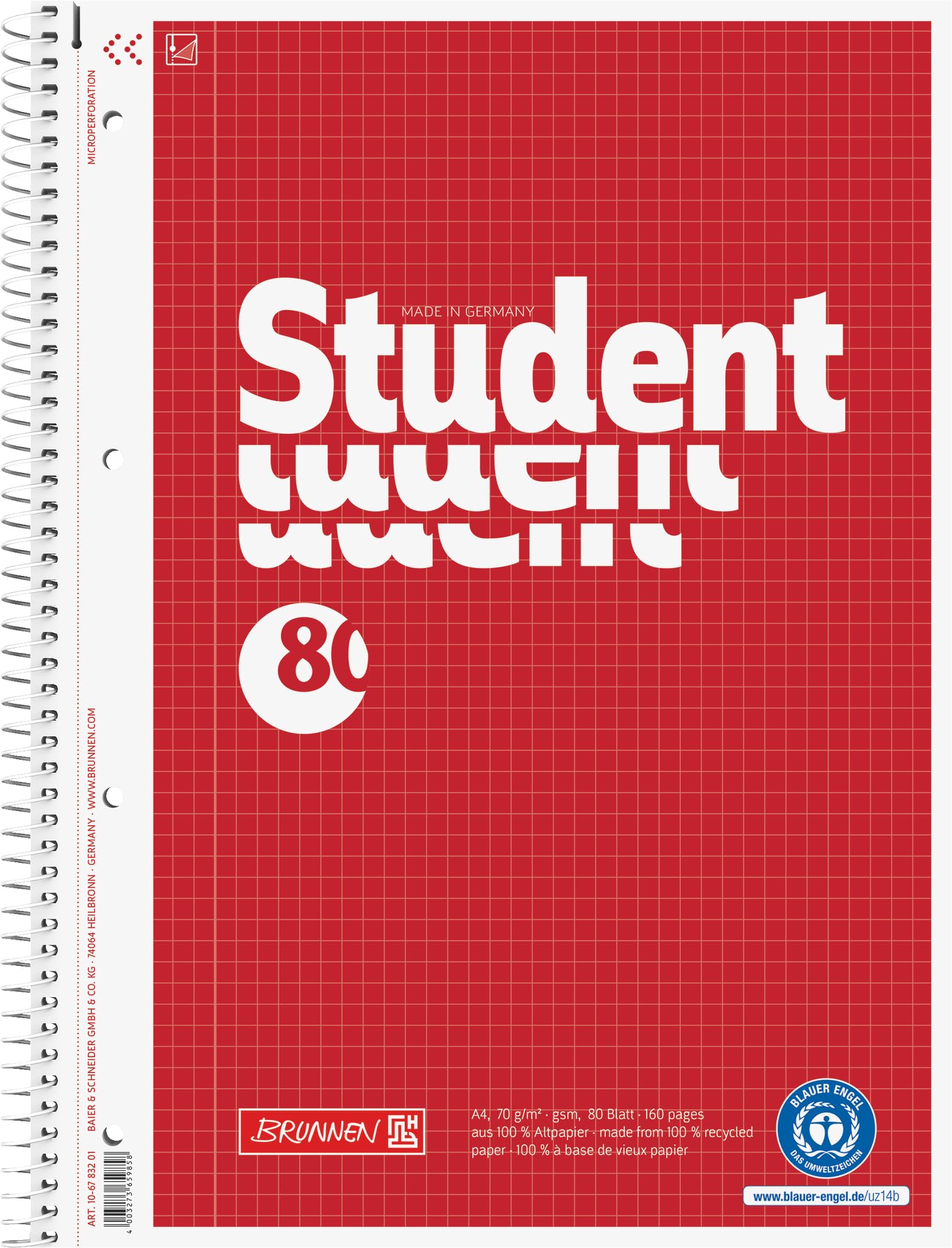 Baier Schneider &College Student Notepad Spiral, 4 Parts, 70 g/M ² A4 / Squared / 80