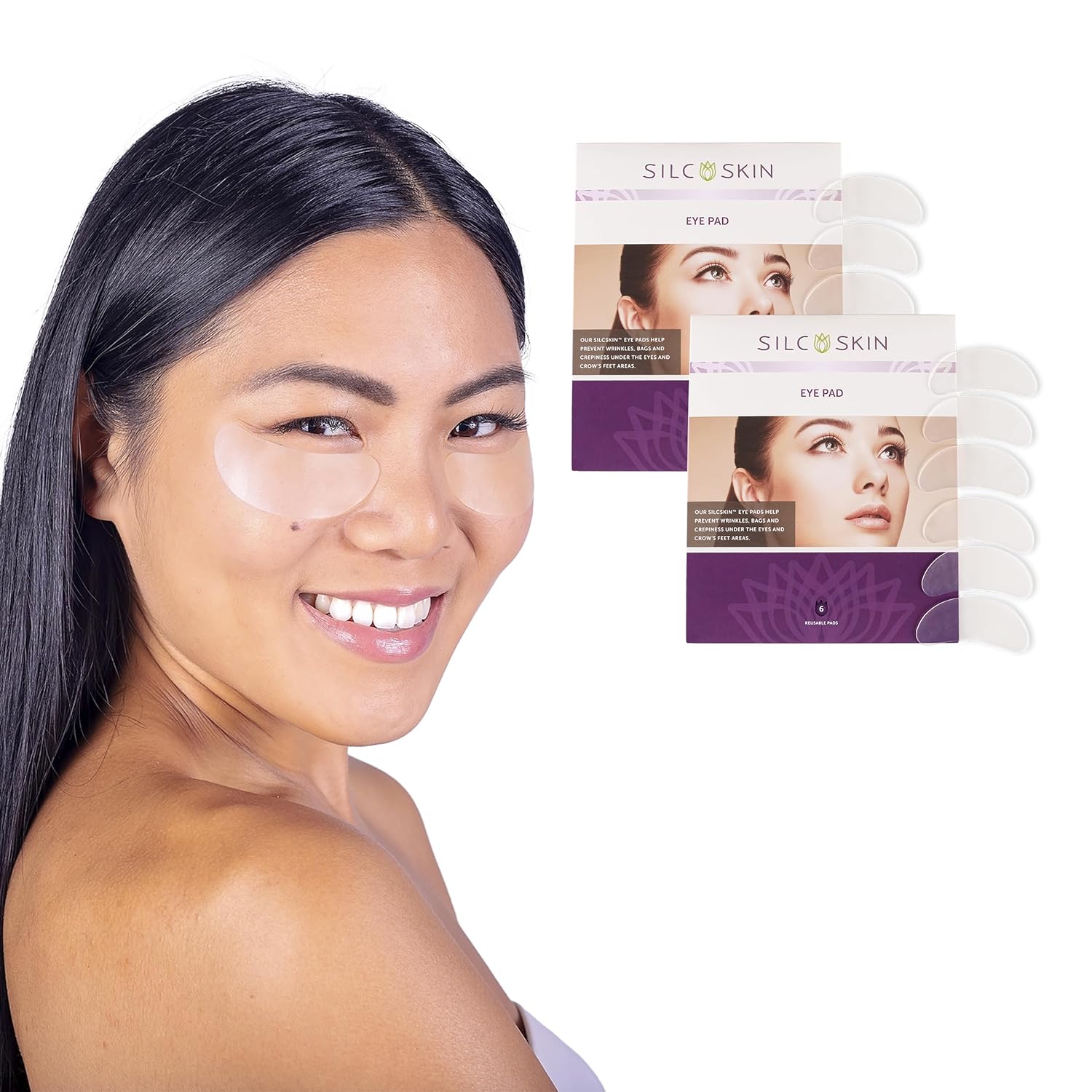 SilcSkin Silicone Eye Pads – Reusable Overnight Eye Patches, Medical-grade Silicone for Fine Lines, Crepey Skin, and Puffiness – 120 Day Supply