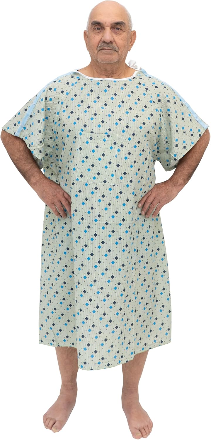 AMU Solutions 6 Pack Men’s Hospital Gowns - 3XL IV-Ready with Telemetry Pocket, Reinforced Snaps, Adjustable Ties, Durable Unisex Patient Gowns for Men and Women Up to 5XL - Image 2