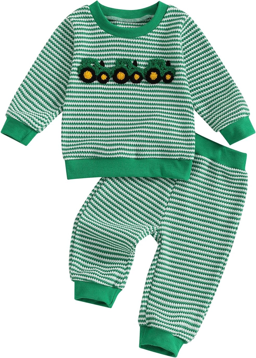 fhutpw Baby Toddler Boy Girl Fall Winter Clothes Embroidery Stripe Pullover Pants Sets Infant Long Sleeve Sweatshirt Outfits