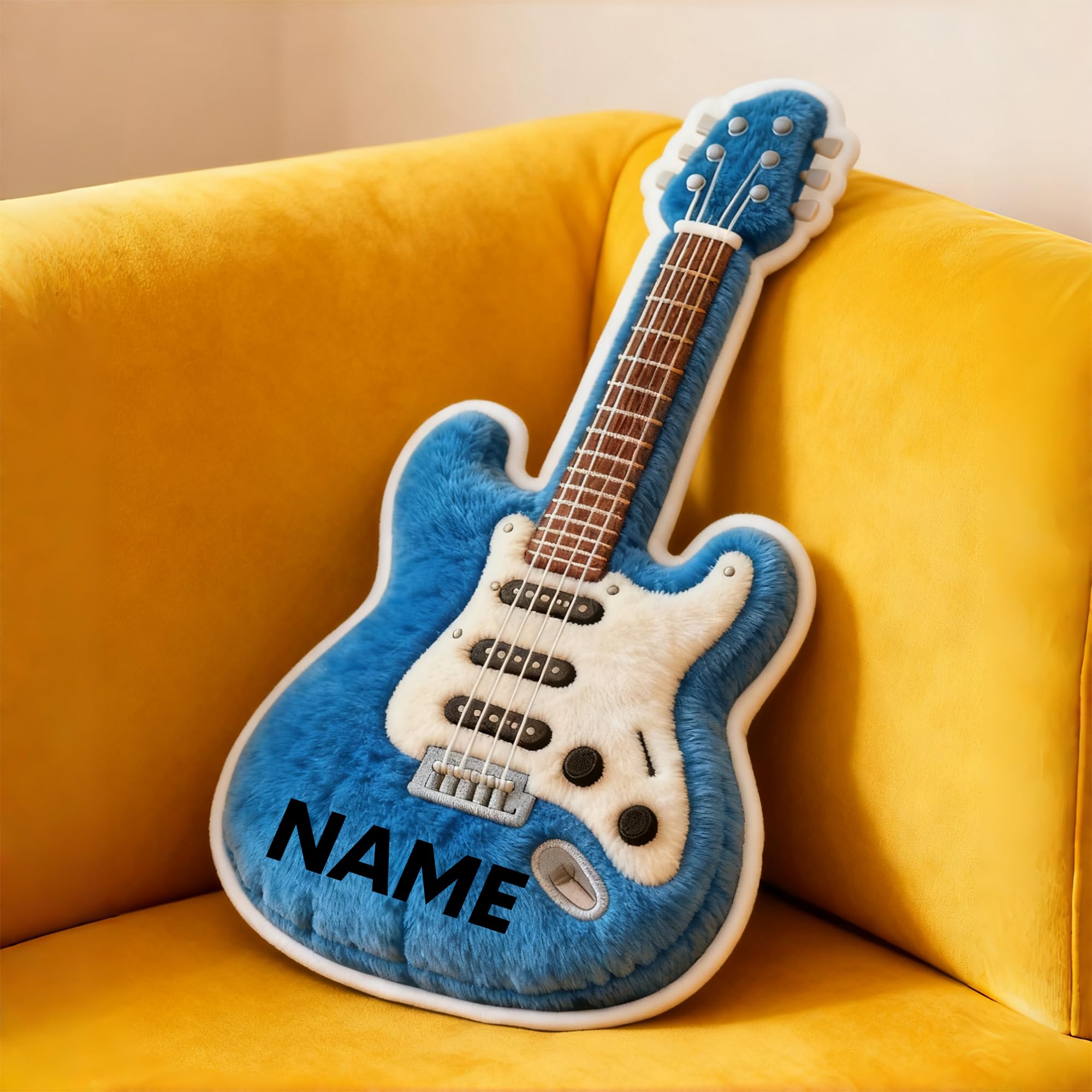 Custom Cute Guitar Shaped Pillow with Name, Double-Sided Personalised Pillow for Bed Sofa Car Couch Decor Cushion Birthday, Christmas, Valentine's Day Gifts for Men Women Music Lover Family Friends