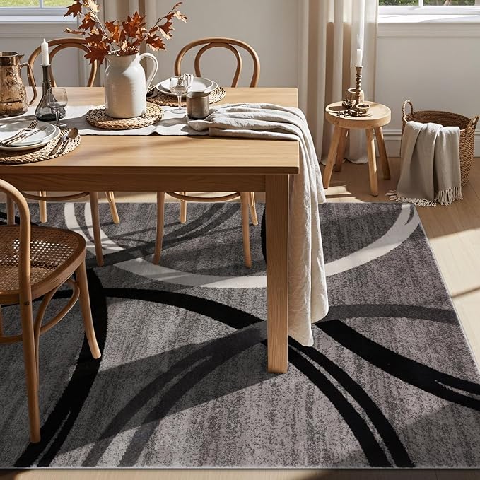 Tapete Wavy Circles Design Área Rug, Antideslizante, Gris, 160x221 cm miniatura 9